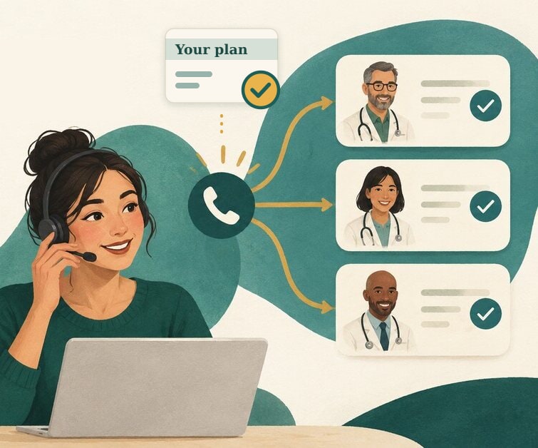 A team member calls about your plan and confirms three doctors who take it